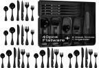 49-Piece Black Silverware Set with Organizer, Stainless Steel Flatware Set for 8 with Drawer Tray, Cutlery Steak Knives Fork Spoon for Home Restaurant