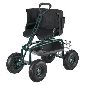 Garden Seat with Wheels, Rolling Garden Stool with Height Adjustable & 360° Swivel Seat, 400lbs Weight Capacity, Gardening Cart Bench