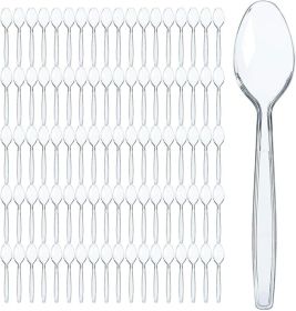 Prestee 300 Plastic Spoons Bulk - 6-Inch Heavy Duty Disposable Silverware and Plastic Utensils Set - Durable Clear Cutlery for Hot and Cold Food - Str
