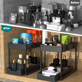 Under Sink Organizer 2 Pack, Bathroom Cabinet Organizer, 2 Tier Sliding Cabinet Basket Organizer Drawer