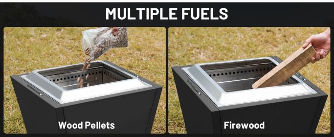 Cyberpit One Pro 25 inch Smokeless Fire Pit, Wood Burning Fireplaces w/Pull-Out Ash Pan, Portable Outdoor Firepits