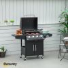 52 Barbecue Grill with Wheels 4+1 Burner Propane Gas Outdoor BBQ Trolley Side Burner Warming Rack Black