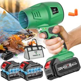 High Power Cordless Leaf Blower 20000RPM Turbo Jet Air Blower 20V Battery Operated Handheld Dust Snow Remover for Yard Lawn Driveway Home Outdoor Birt (Color: Green)