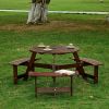 Outdoor 6 Person Picnic Table, 6 person Round Picnic Table with 3 Built-in Benches, Umbrella Hole, Outside Table and Bench Set for Garden, Backyard